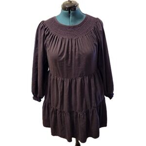 Old Navy Sz M Purple Fig Boho-Style Long Sleeve Tiered Swing Mini Dress Pockets